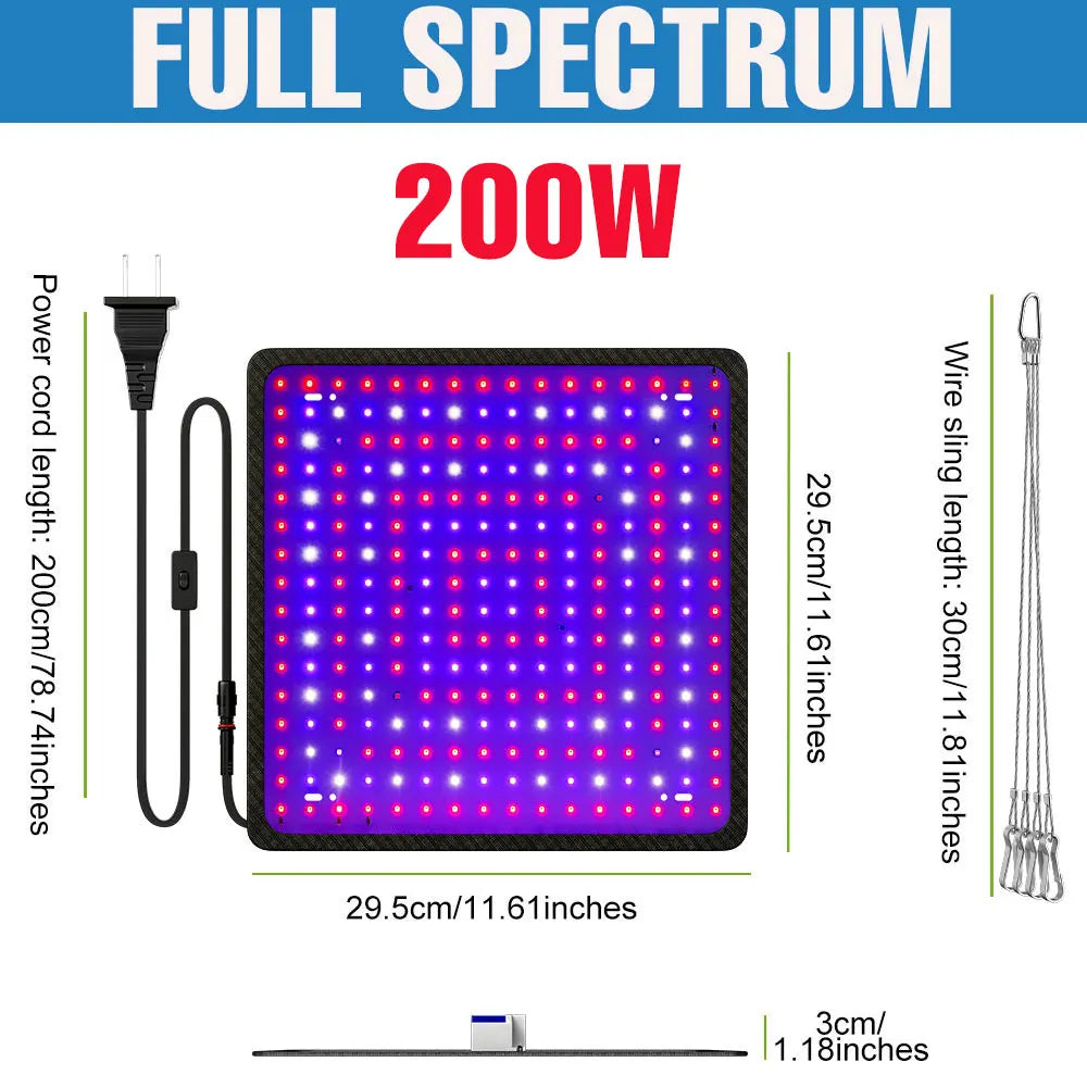 200W LED Grow Light Full Spectrum Quantum Board Plant Cultivation Lamp For Indoor Potted Flower Greenhouse Tent Tomato Vegetable