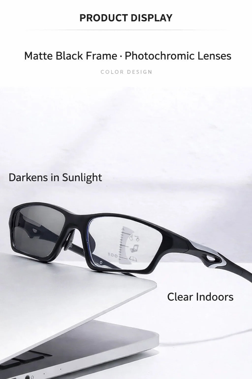 1pc Men TR90 Bifocal Anti Blue Light Reading Glasses Photochromic Presbyopic Sports Glasses for Outdoor Fishing Daily Use