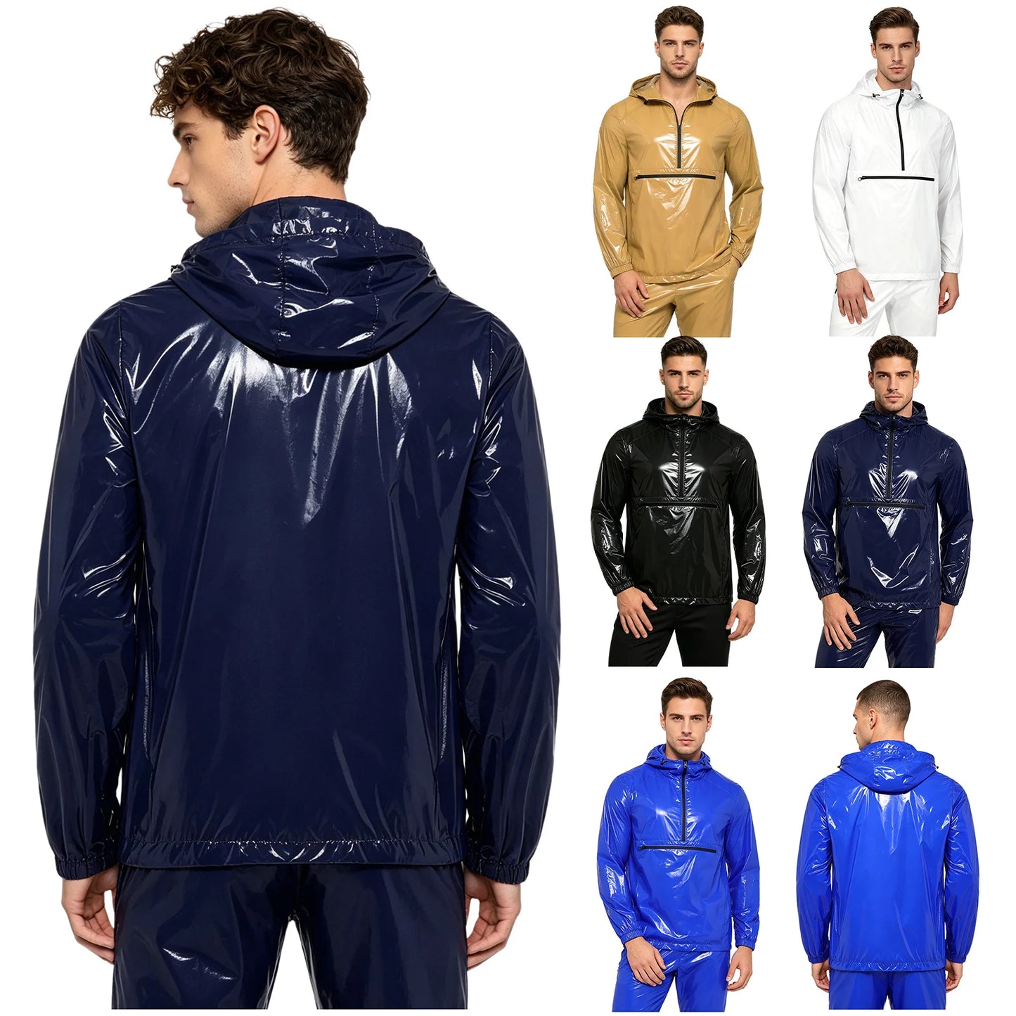 Men Waterproof Hooded Trench Jacket Long Sleeve Hood Outerwear Windbreaker Raincoat fo Hiking Fishing Biking Thermal Windbreaker