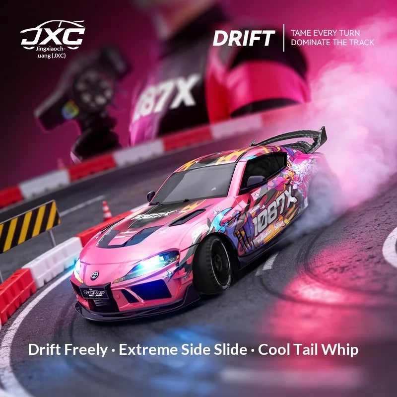 JXC1:43 Supra 1087X RC Drift Car Diecast Metal Body Static Model Grade Gyro 4WD Full Proportional Mini RC Vehicle for Collectors