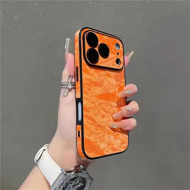 Velvet Snow Mountain Pattern Phone Case For iPhone 17 15 14 16 12 11 13 Pro Max Plus Air Luxury Leather Cover Phone Accessories