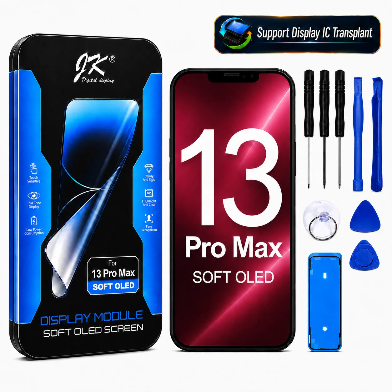 JK Flexible Soft OLED Display Assembly for iPhone 12 13 14 15 16 17 Pro Max Plus Screen Replacement Part