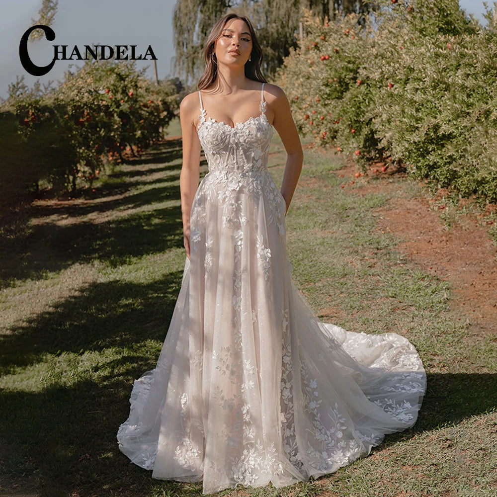 CHANDELA Off The Shoulder Princess Beach Wedding Dress For Women 2025 Sleeveless Bride Ruffles Bridal Gown Vestidos Customised