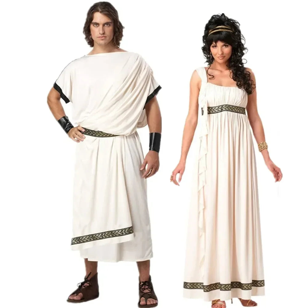 Halloween Man Women Ancient Greek Mythology Rome Toga Robe Greek Mythology God Goddess Costume Couples Fantasia Fancy Dress