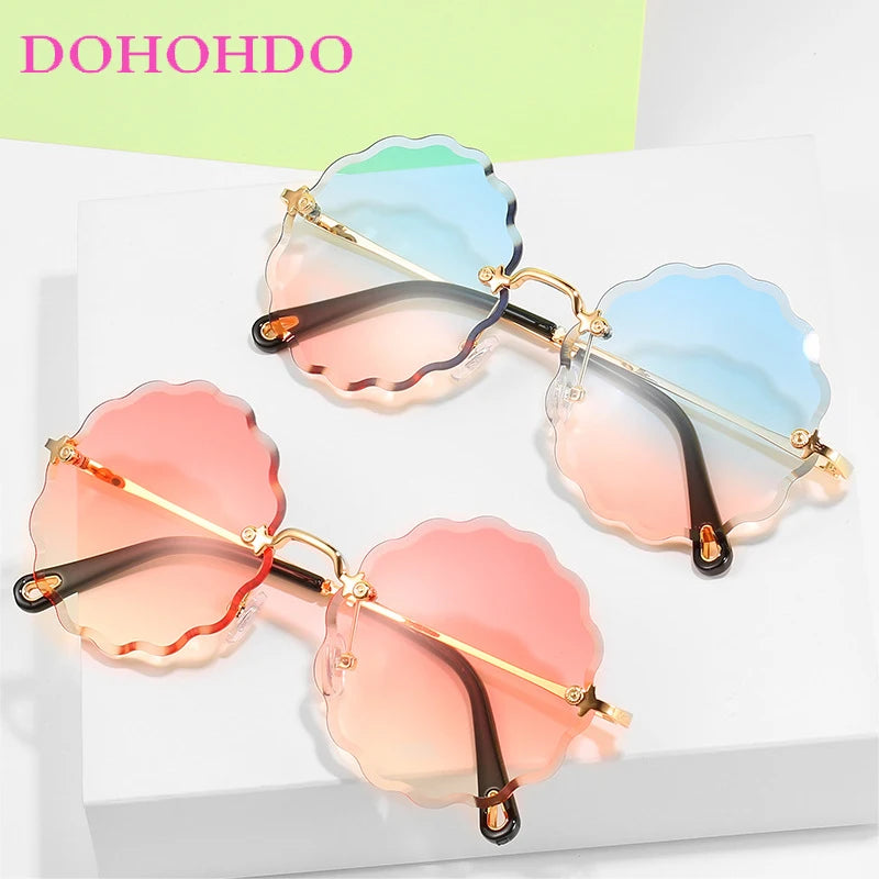 Oversized Round Sunglasses For Women Men Fashion Luxury Brand Design Rimless Sun Glasses Ladies Outdoors Travel Shades UV400