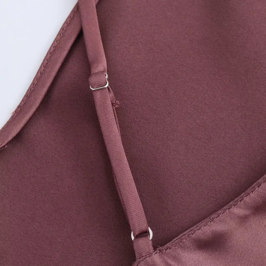 2025 New Elegant women's fashion silk satin texture MIDI dress sexy backless party slip dress