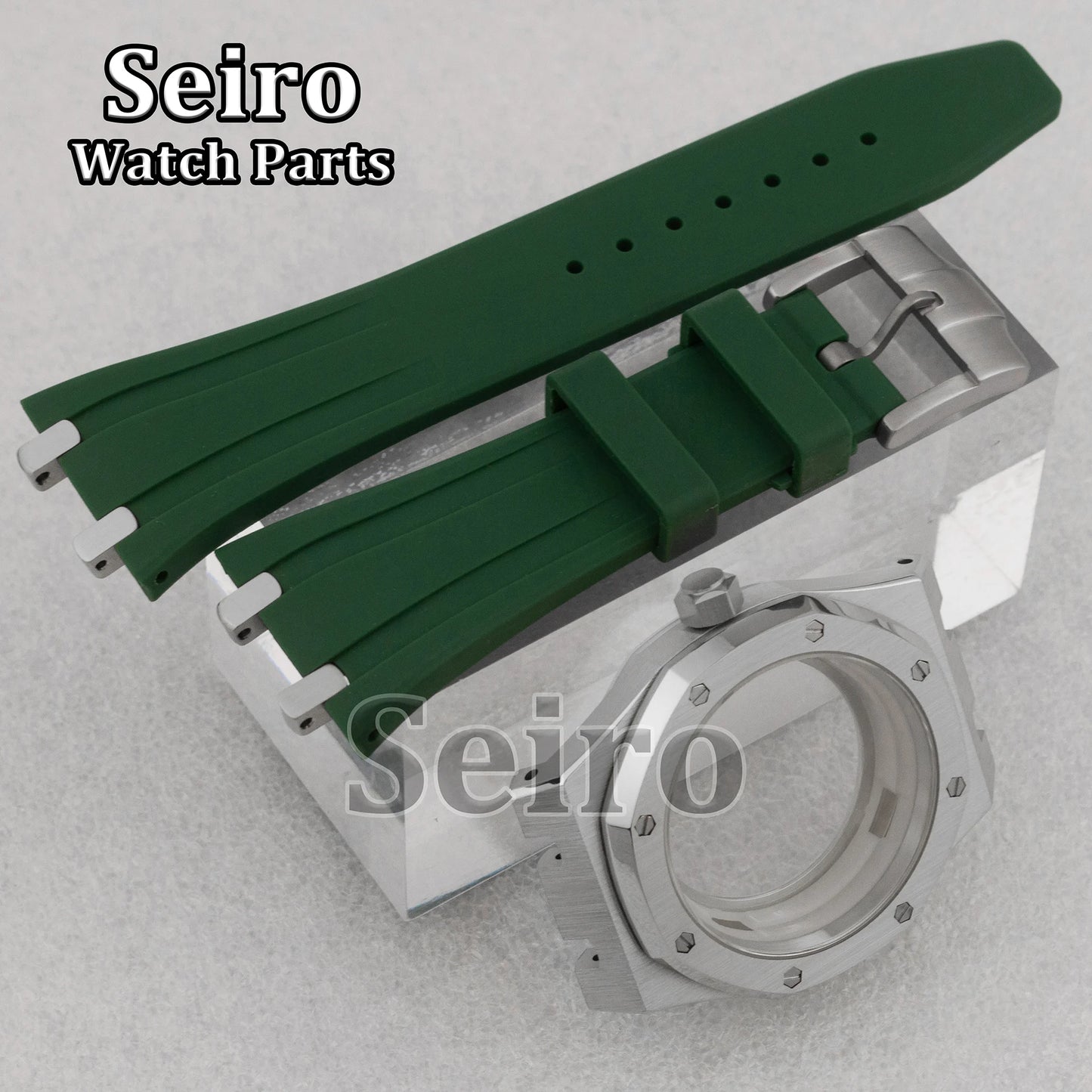 42mm Octagon Watch Case Rubber Strap Sapphire Crystal 10bar for 31.8mm Dial Royal Oak NH35 NH36 Movement Watch Modified Parts