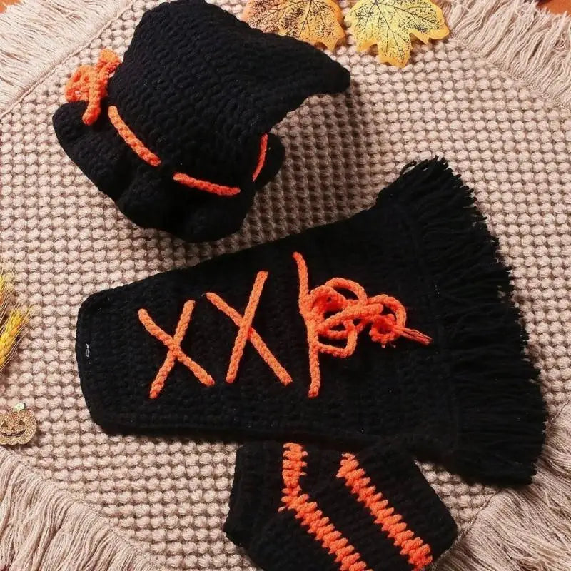 U13F Newborn Witch Costume for Halloween Celebration Knitting Baby Photo Props Outfit for Family Gathering Photography Suit