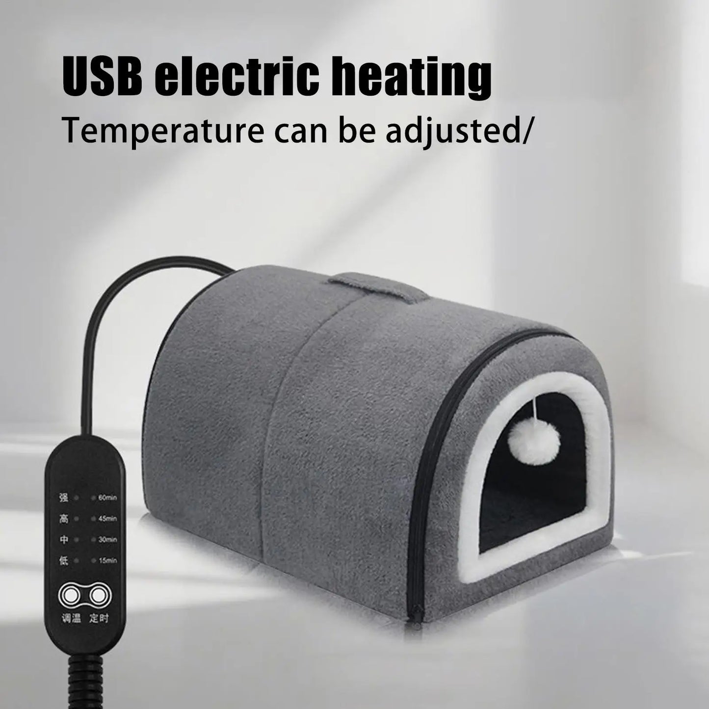 Heated Cat House Cat Bed Cave Temp Adjustment Semi-Enclosed Removable Warm Nest For Medium Breed Kitten Puppy All Season Indoor