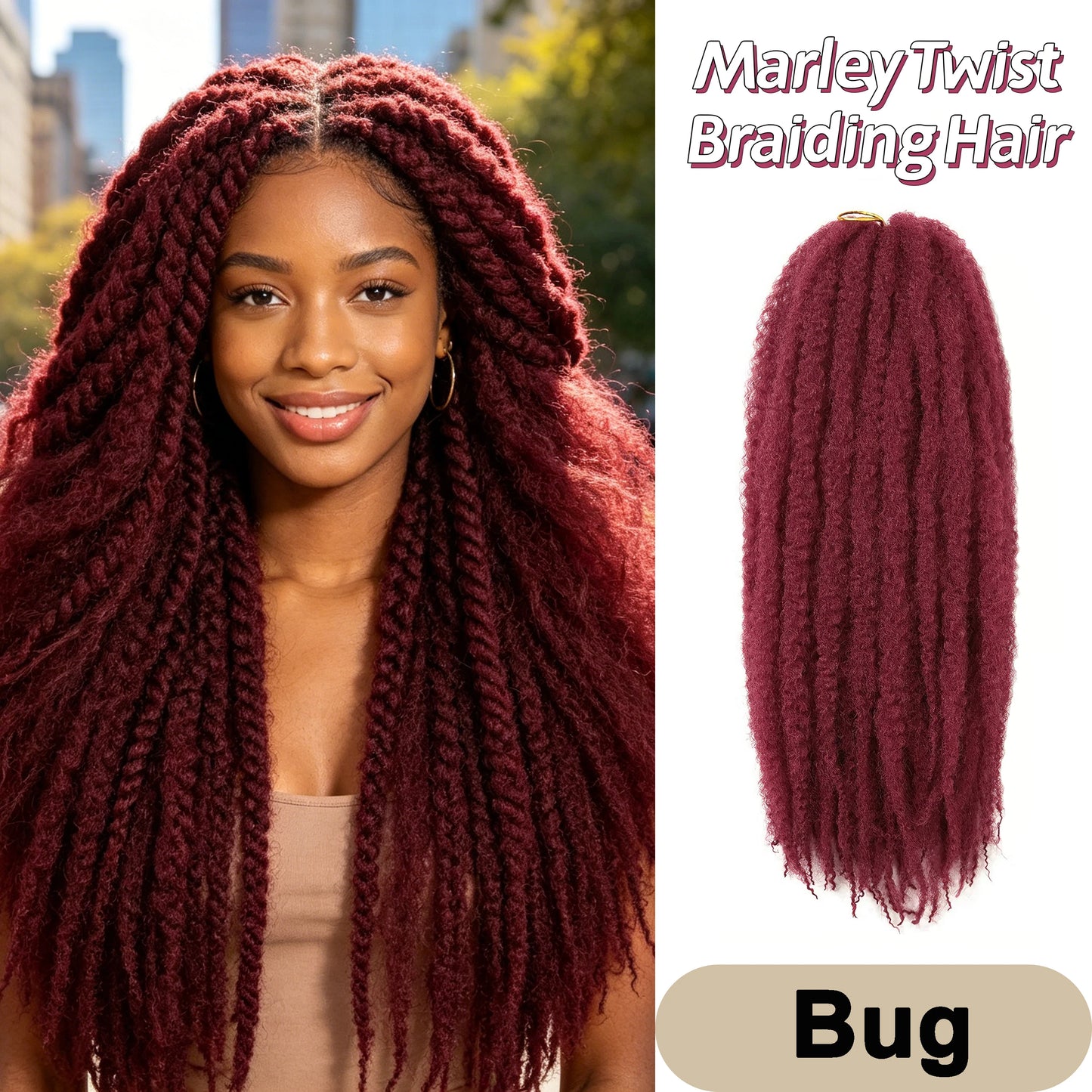 Marley Twist Braiding Hair Pre Stretched Ombre/Solid Colors Afro Kinky Curly Crochet Hair for Faux Locs Jumbo Marley Twists Hair