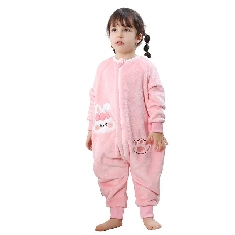 Kawaii Girls Pajamas Winter Purple Rabbit Onesie Hooded Plush Kigurumi Jumpsuit Blanket Sleeper Warm Overall Kids Nightwear Pjs