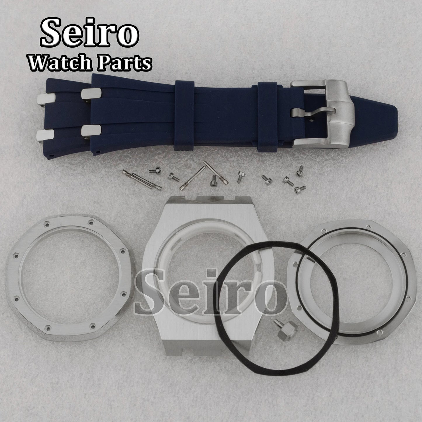 42mm Octagon Watch Case Rubber Strap Sapphire Crystal 10bar for 31.8mm Dial Royal Oak NH35 NH36 Movement Watch Modified Parts
