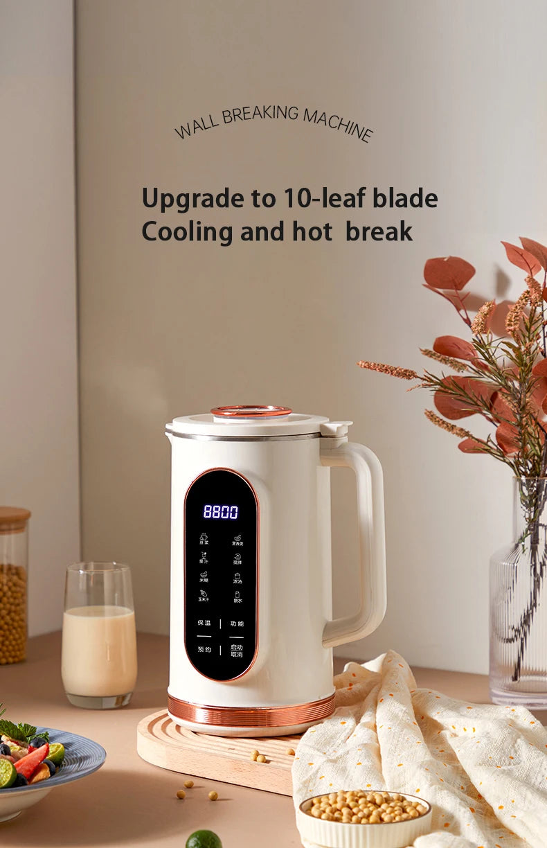 1500ml Multi-Function Electric Soy Milk Maker with Large Touchscreen Display, 10-Blade Mixer, Blender, and Nut Milk Maker