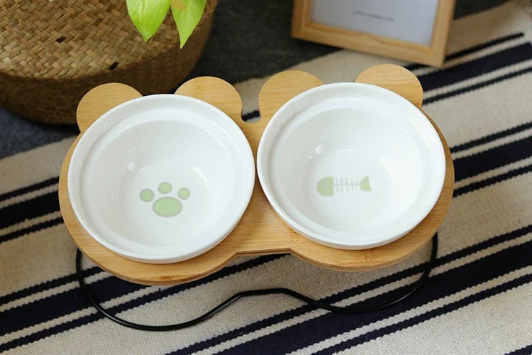 Ceramic Cat Bowl Cat Food Feeder Dog Bowls Drinking Water Bowl Cervical Protection Pet Supplies Ceramic Double Cat Bowls