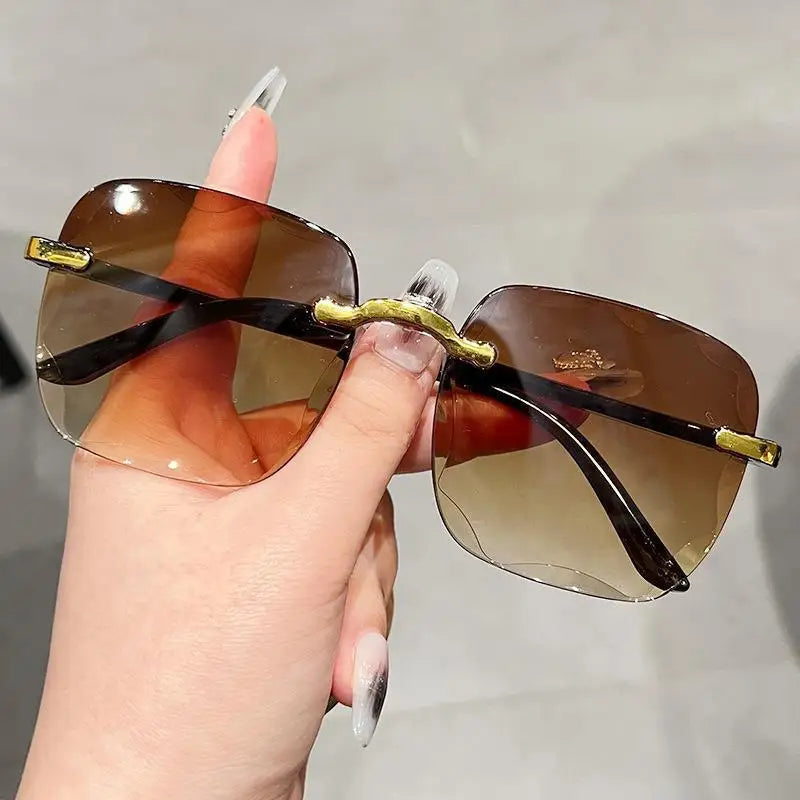 3PCS Square Rimless Sunglasses Women Luxury Brand Designer Summer Red Glasses Fashion Sunlasses UV400 Shades Oculos 23004