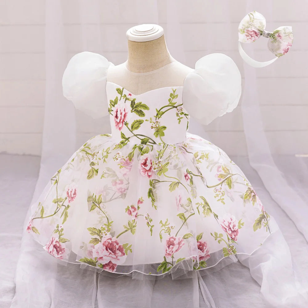 Baby Girl 2pcs Floral Wedding Party Dress Toddler Tulle Princess Gown Girls Summer Holiday Dresses Infant 1st Birthday Costumes