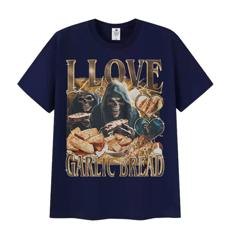 Funny Lover Gothic Garlic Meme Graphic T Shirts Men's Women Vintage Skeleton Summer Cotton Short Sleeve T-Shirt Loose Streetwear