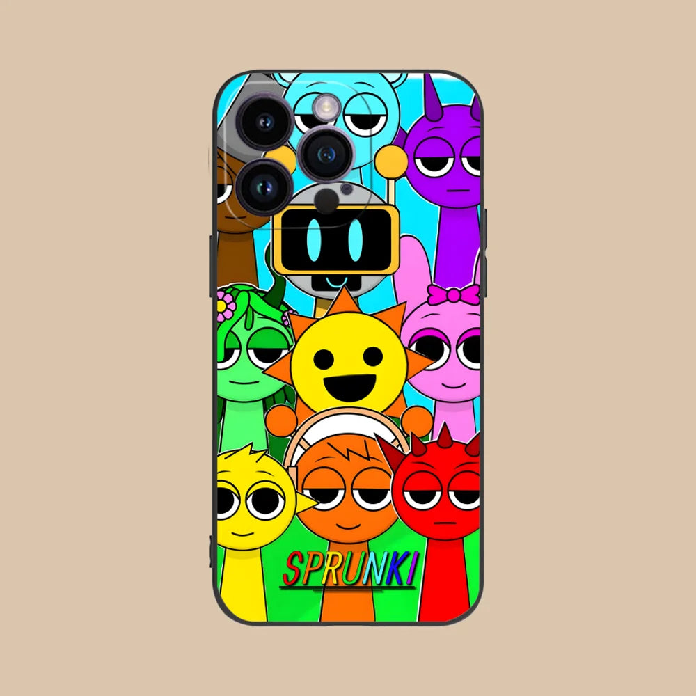 Funny Cartoon Sprunki Pattern Phone Case For iPhone 17 16 15 14 13 12 11 Pro Max Mini SE 7 Plus 17E Shockproof Non-Slip Cover