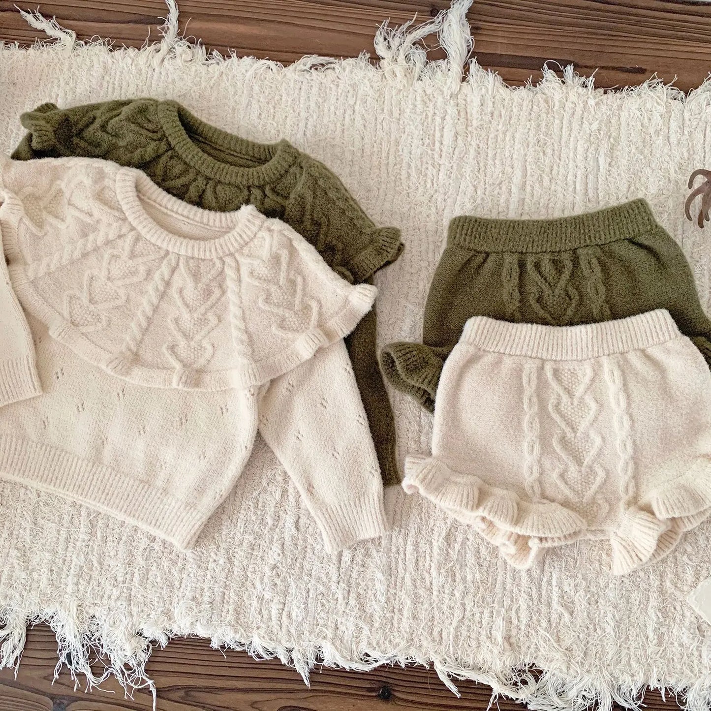 4487 Baby Clothing Set 2024 Autumn and Winter Baby Knitted Sweater Suit Twist Sweater +pp Short