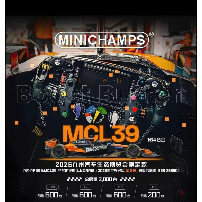 MINICHAMPS 1:64 McLaren MCL39, F1 Racing Car, Limited Edition from Shenzhen JiuZhou, Cast Alloy Model, Boys' Gift.