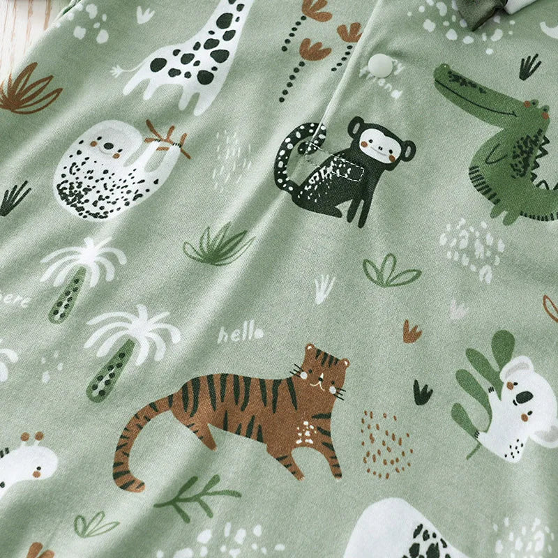Newborn Baby boys Clothes Set Animal - Green print Fashion Summer Toddler Outfit short sleeve straps Clothe 2-piece outing suit