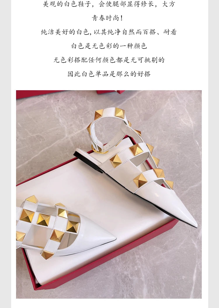 Women's Fashion Rivet High Heels 2023 Spring/Summer New Baotou Sandals Pointed Single Shoes