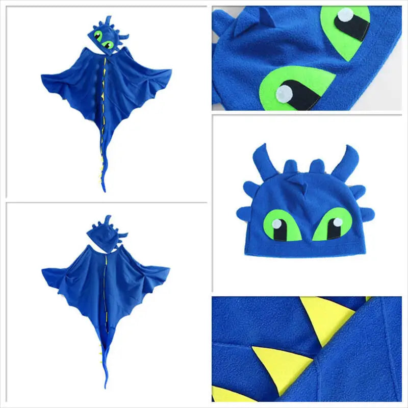 Kids Dragon Cape Costume 3PCS Cloak Hat Mask Set Halloween Carnival Role Play Outfits for Boys Girls School Performance Clothes