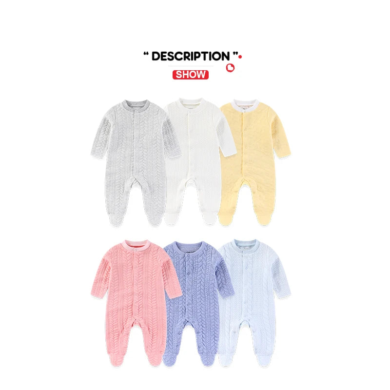 Solid Color Winter Baby Unisex Jumpsuits Warm Newborn Boy Girl Footed Rompers Infant Outfit