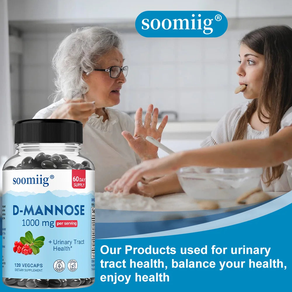 D-Mannose 1000mg Capsules, with Cranberry - Supports Urinary Tract and Bladder Health, Promotes Digestive Health - 120 Capsules