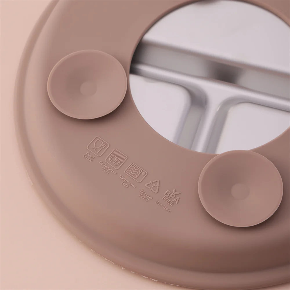 1PCS Stainless Steel Plate Detachable Suction Feeding Bowl For Baby  BPA Free Silicone Dishes Tableware Baby Newborn Items