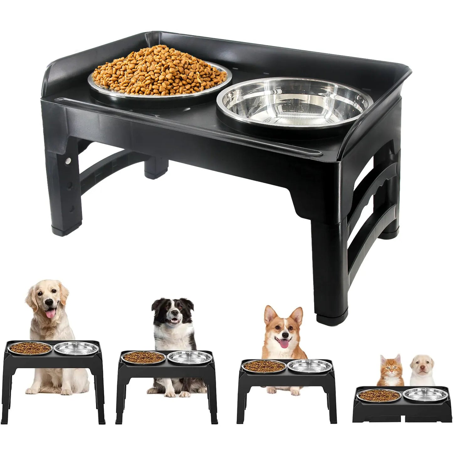 Updated Elevated Dog Bowls 4 Height Adjustable Raised Dog Bowl with Baffle No Spill Edge 2 Thick 50oz   Stainless Steel Dog Food