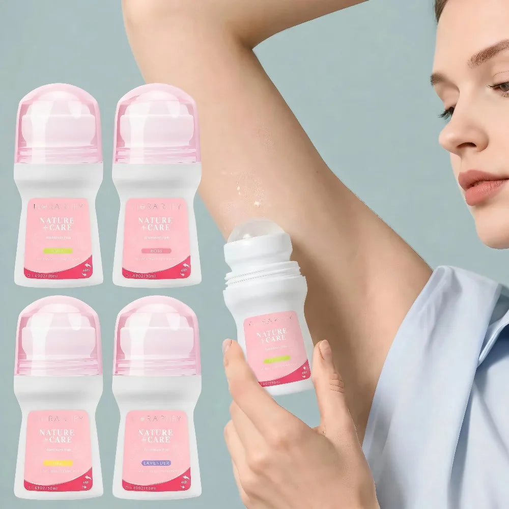 Flora Ruby Cherry Blossom Collection Lavender/Rose/Jasmine/Lily Roll On Deodorant Aluminium free for Women 1.69 fl oz/50 ml