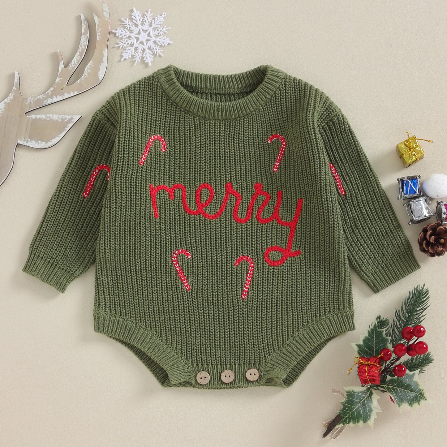 Newborn Baby Knit Sweater Romper Letter Embroidery Christmas Girls Boys Knitwear Long Sleeve Winter Bodysuit For Infant Outfits
