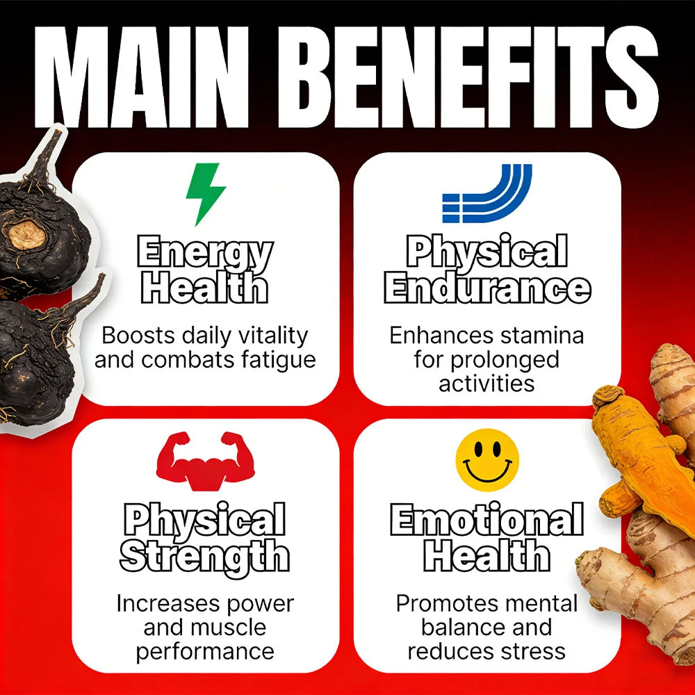 Fenugreek Supplement Capsules, with Turmeric, Black Maca, Endurance, Energy, Strength Support, Improves Mood, Overall Health