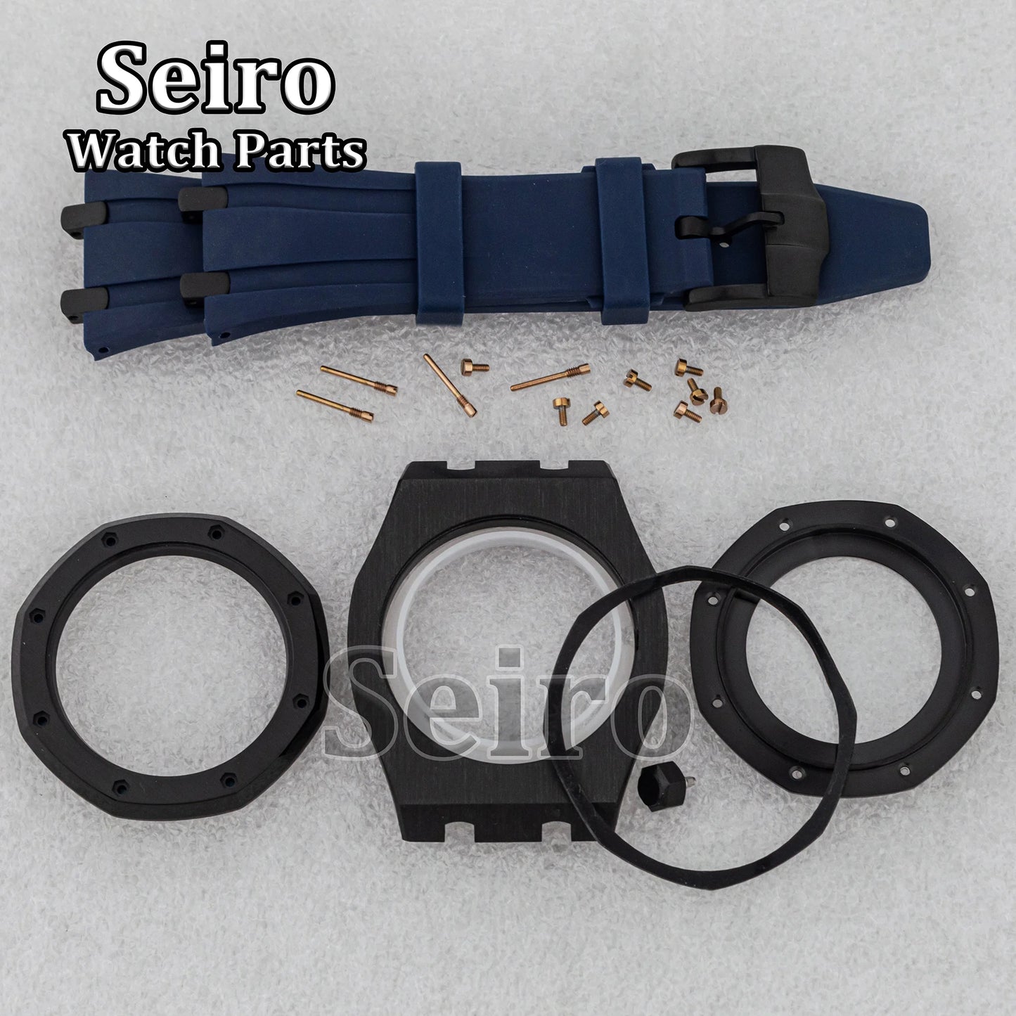 42mm Octagon Watch Case Rubber Strap Sapphire Crystal 10bar for 31.8mm Dial Royal Oak NH35 NH36 Movement Watch Modified Parts