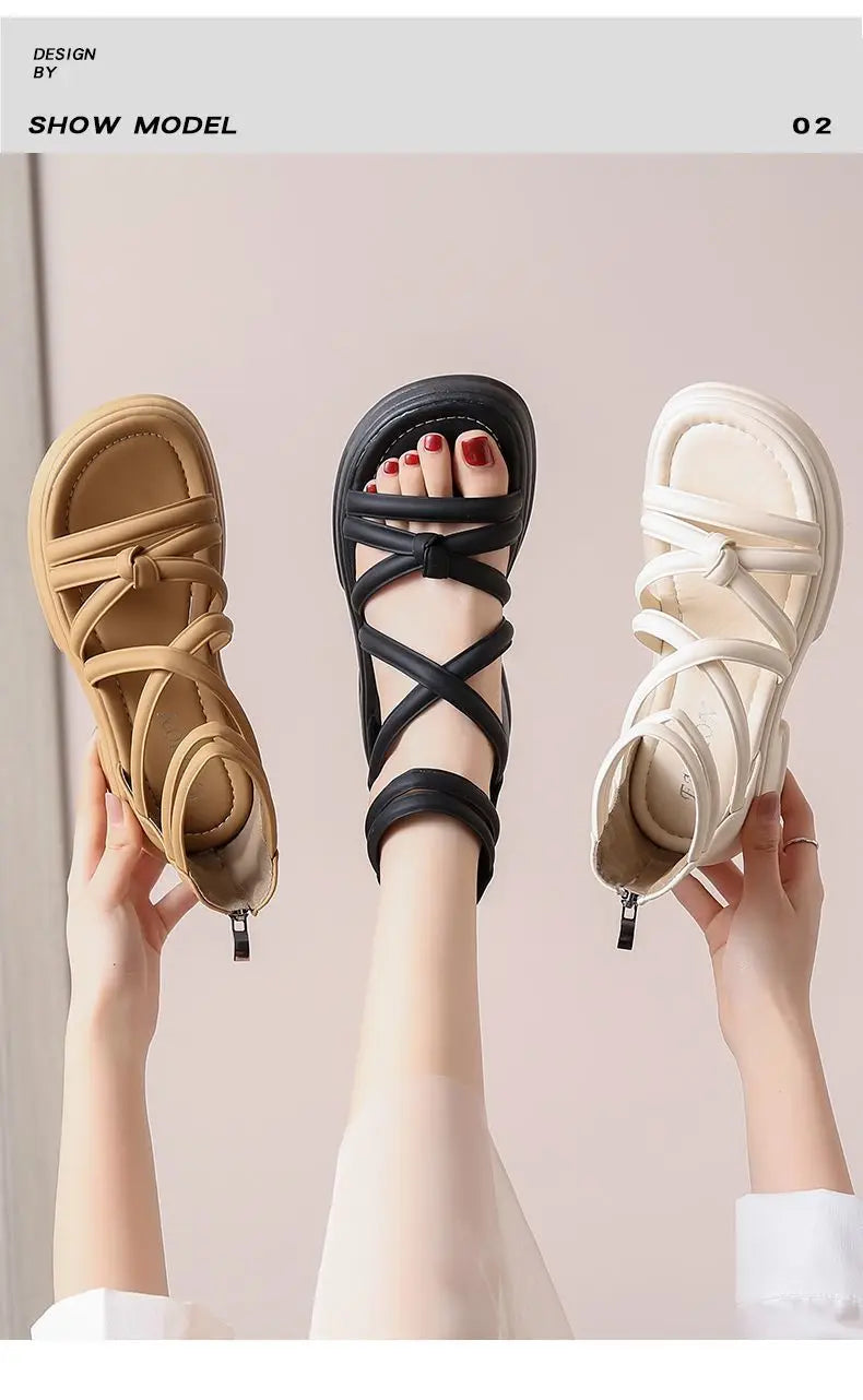 Summer Sandals New Fashion Simple Women's Shoes Breathable Non Slip Simple Roman Shoe Hollow Lightweight Retro 2025 Beach Shoes