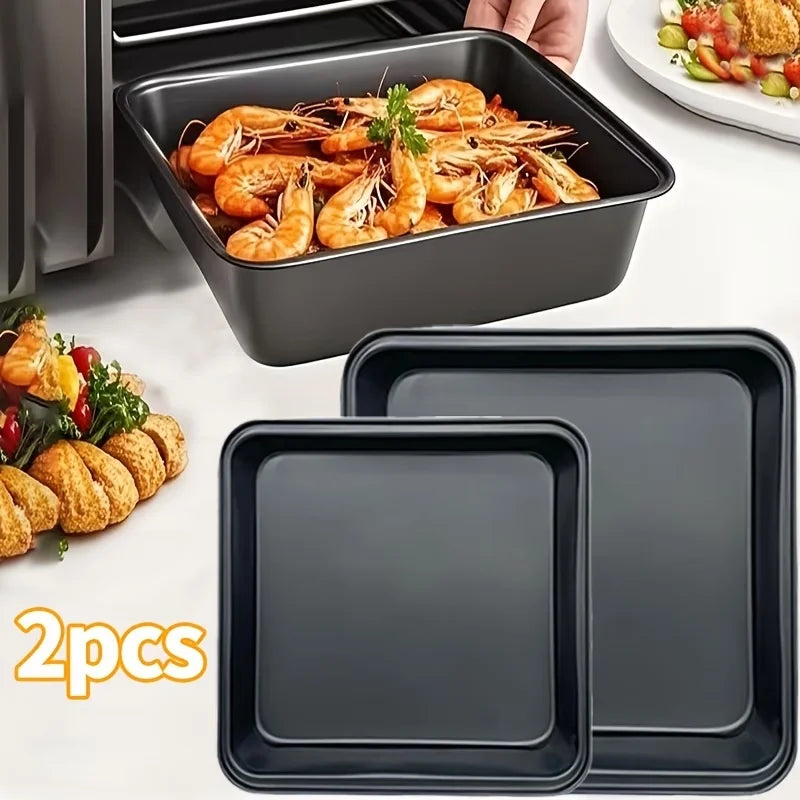 2Pcs/1Pc Square Carbon Steel Non-Stick Baking Pan, Cake Pan, Non-Stick Oven Tray, Cookie Pan - Suitable for Ovens, Air Fryers, Dishwashers, and Refrigerators, Can Be Used to Make Pizza, Fruit Salad, Grilled Fish and Meat, Bre