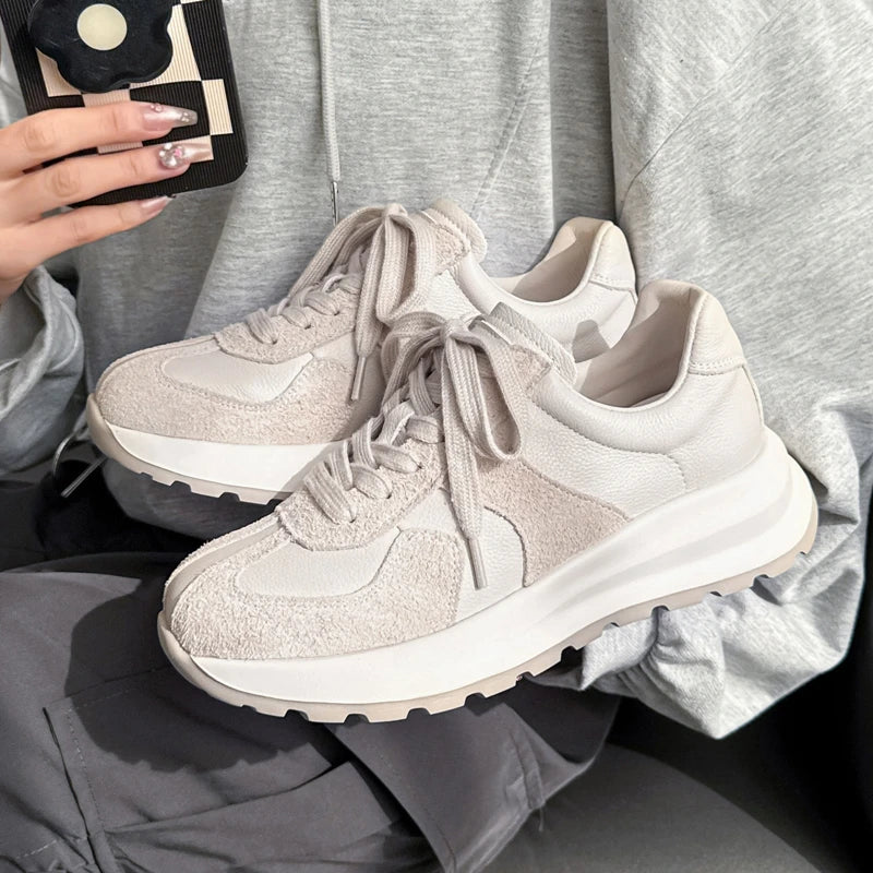 Women's Sneakers Shoes 2026 New Woven Non-slip Genuine Leather Sneakers For Women Large Size Breathable Casual Shoes Female