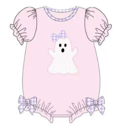 Halloween New Cartoon Print Girls' Pink Short-Sleeve Top and Purple Plaid Shorts Boys' Blue Series Boutique Set and Romper