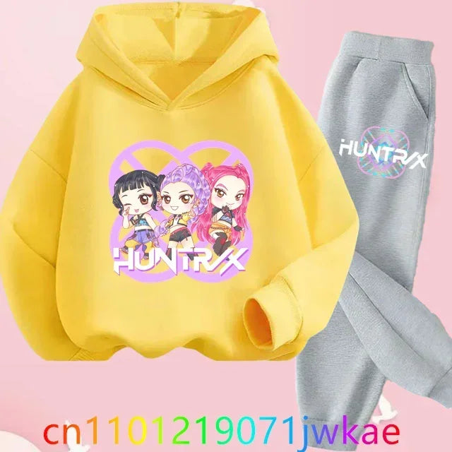 Kid K-Pop Demon Hunters Hooded Suit Toddler Girl Clothes KPop Demon Hunters Hoodie Set Girls Fashion Casual Sweatshirt New Movie