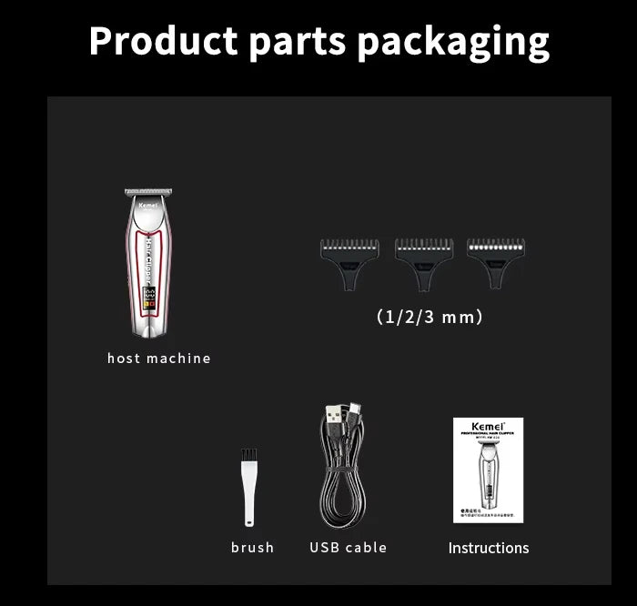 Kemei KM-034 Professional Hair Trimmer Men's Electric Beard Trimmer LCD Display Hair Clipper Haircut Set