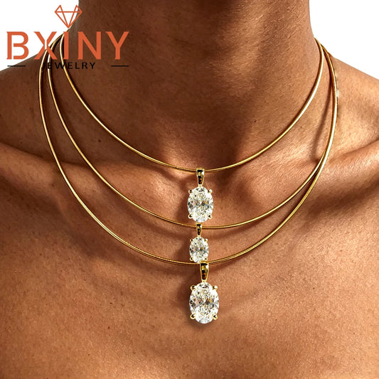 BXINY 3-5carat Oval Cut Moissanite Collar Choker Necklace 100% S925 Silver Solitaire Diamond Pendant NeckChain Gift Fine Jewelry