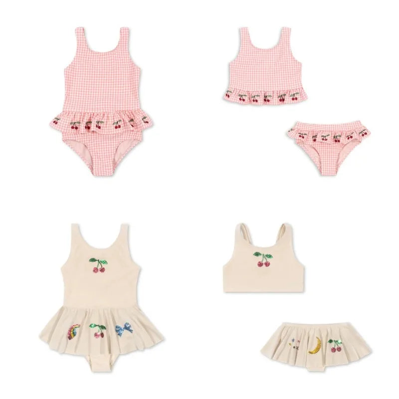 Girl Swimwears Checkered Cherry Baby  Swimwear  Kids Vacation Sunscreen Swimsuits Bikini Teen Swimsuit for Girls Bikinis  Mayo