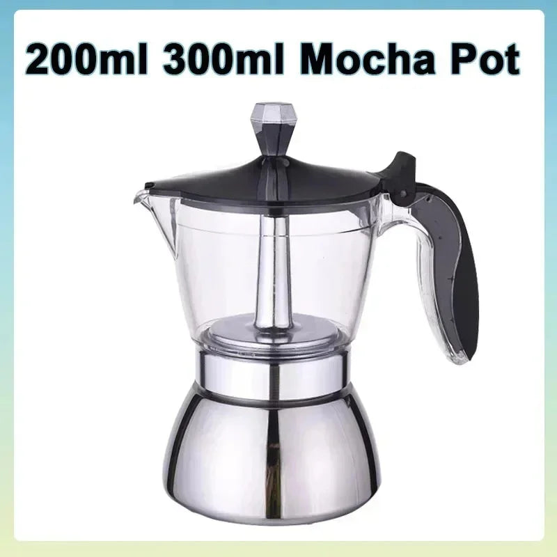 200ml 300ml Transparent And Visible Mocha Pot Home Brewed Coffee Pot Italian Stainless Steel Mocha Pot Home Brewed Coffee Set