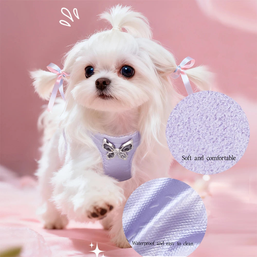 Luxury Dog Harness and Leash Set for Small Dogs, Elegant Mesh Vest Harness with Bow Tie, Perfect for Maltese Chihuahua Puppyl