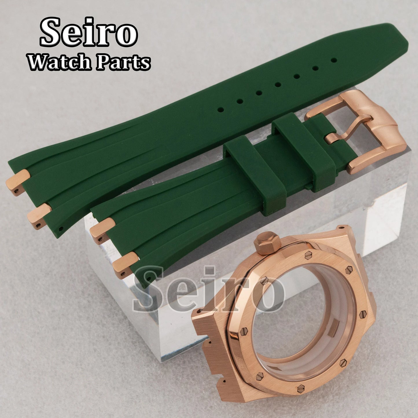 42mm Octagon Watch Case Rubber Strap Sapphire Crystal 10bar for 31.8mm Dial Royal Oak NH35 NH36 Movement Watch Modified Parts