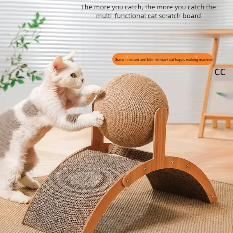 2 In 1. Cat Scratching Ball Wooden Cat Scratcher. Natural Sisal Scratch Board Scratching Column, Wear-Resistant Paw Wood Scraper