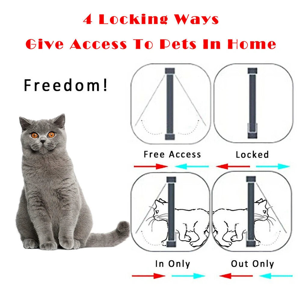 Cat Dogs Flap Doors Puppy Kitten Safety In&out Pet Door with 4 Way Security Lock Dog Cat Kitten Flap Door Weatherproof Cat Flap