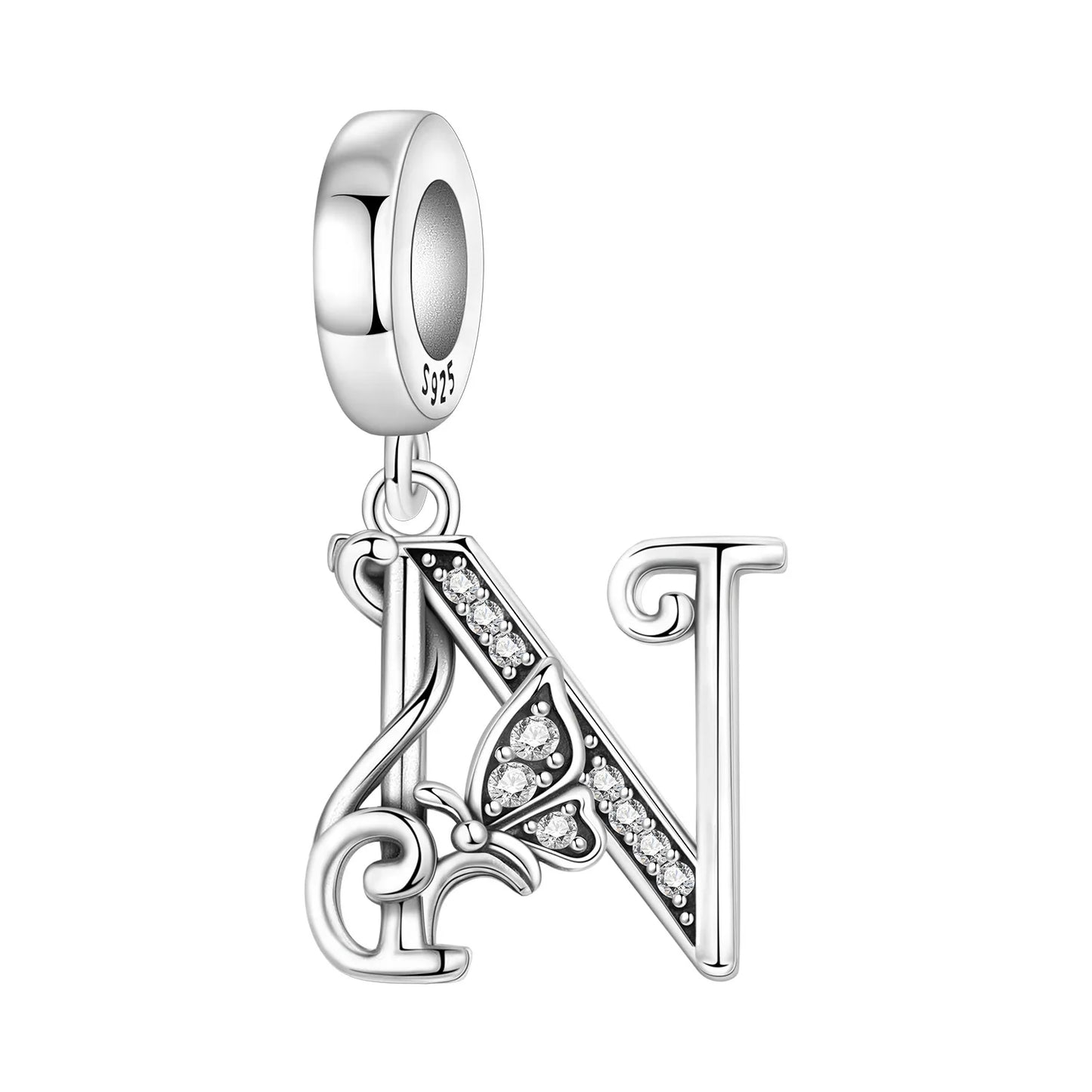 2026 New 925 Sterling Silver Zircon Scroll Grass Pattern 26 Letter Bead Charms for Women Fit DIY Bracelet Necklace Jewelry Gift