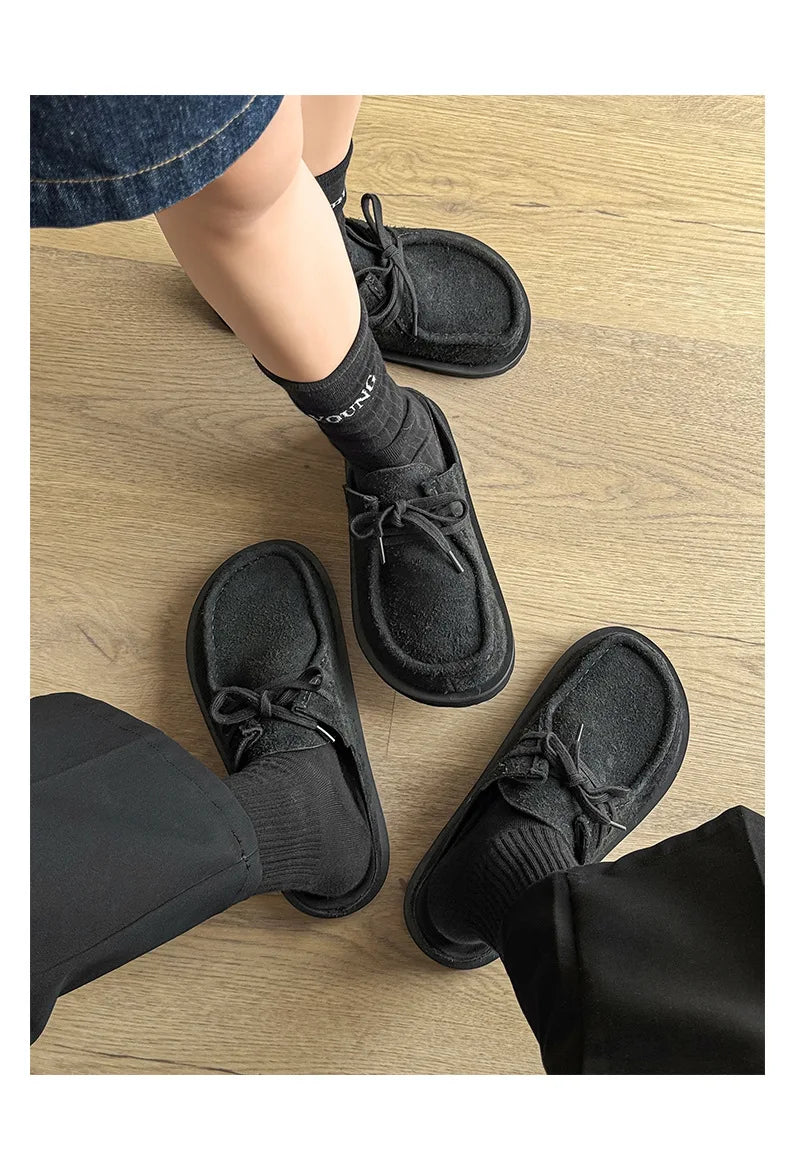2025 Retro bag head lace-up leather one-pedal summer half slippers men and women couple cowhide shoes